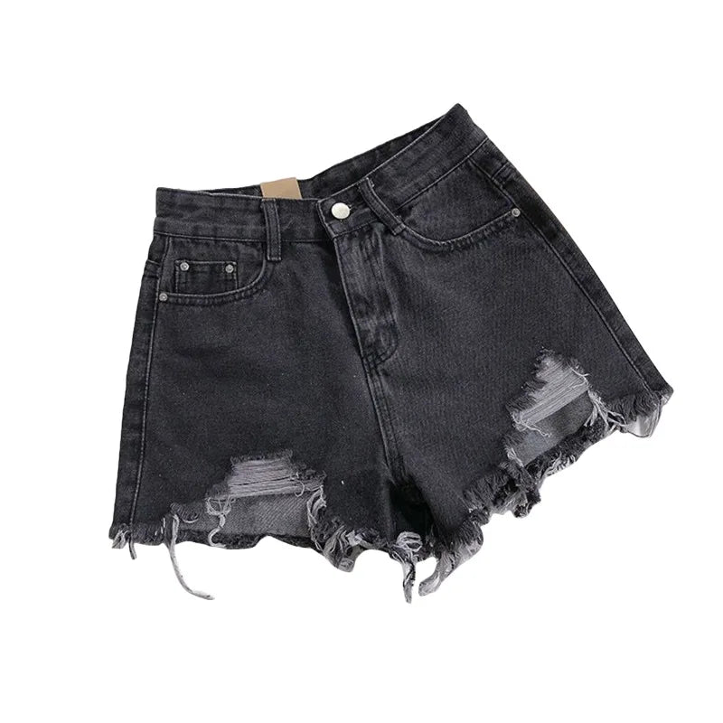 Korean Denim Holes Shorts For Women  Fashion High WaistWide Leg Short Jeans Female Designer Casual Street Short 2025 New Trend