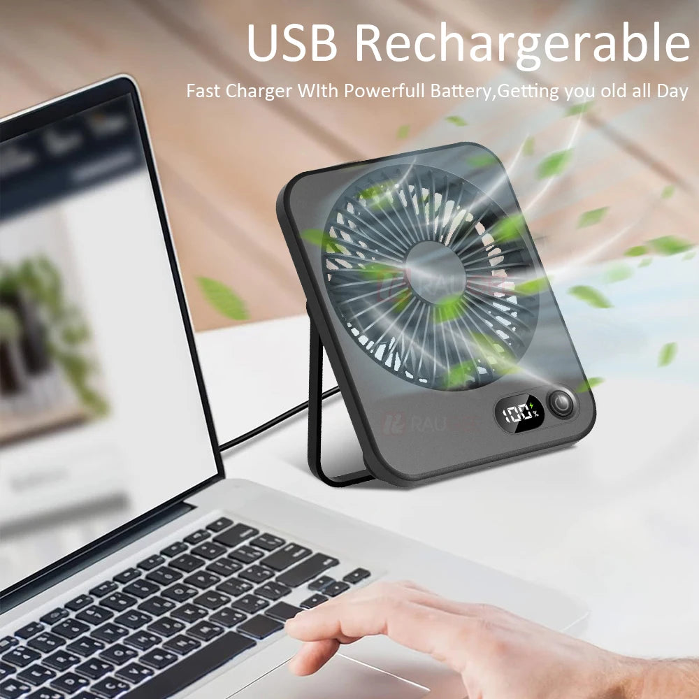 Portable Mini Desk Fan 2025 New USB Charging Rapid Cooling With Digital Display Desktop Air Circulator 5-Speed 180° Adjustable