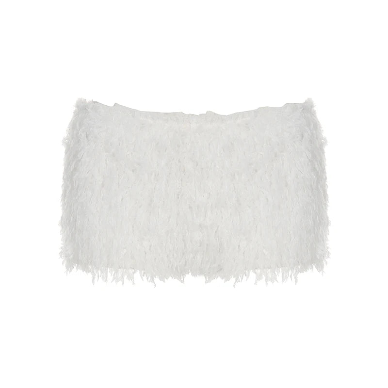 Faux Fur Solid Knitted Women’s Short Chic Y2K Skinny Simple Low Waist Autumn Winter Design Basic Pants