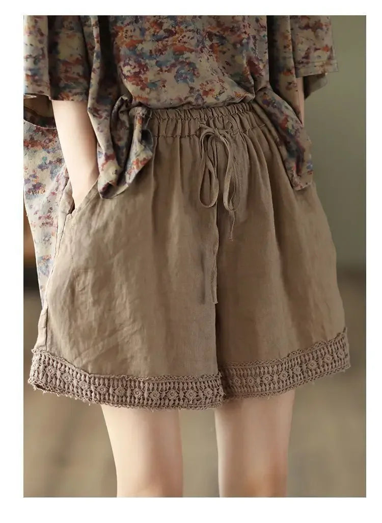 Cotton and Linen Shorts for Women Wearing Thin Mother Cotton and Linen Pants for Women Large Size Casual Linen Wide-leg Pants