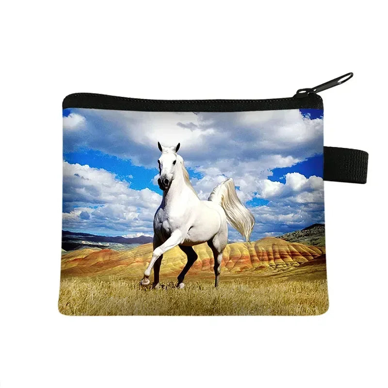 Galloping Horse 3D Printing Coin Purse Ladies Shopping Portable Silver Coin Bag Travel Mini Credit Card ID Card Bag Gift