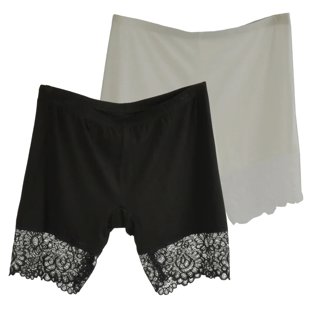 2Pcs Women Plus Big Size Safety With Lace Woman Panties Pants High Waist Shorts Under Female Summer Under Skirt Shorts Modal