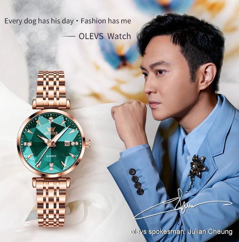 OLEVS Women Luxury Jewelry Quartz Watch Waterproof Stainless steel Strap Rose Gold Watch for Women Fashion Watch Bracelet Set