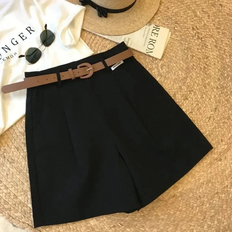 Wide Leg Shorts for Women Summer Thin Cotton A Line Short Pants Office Lady Classic Loose Casual Zipper Women‘s Shorts   high