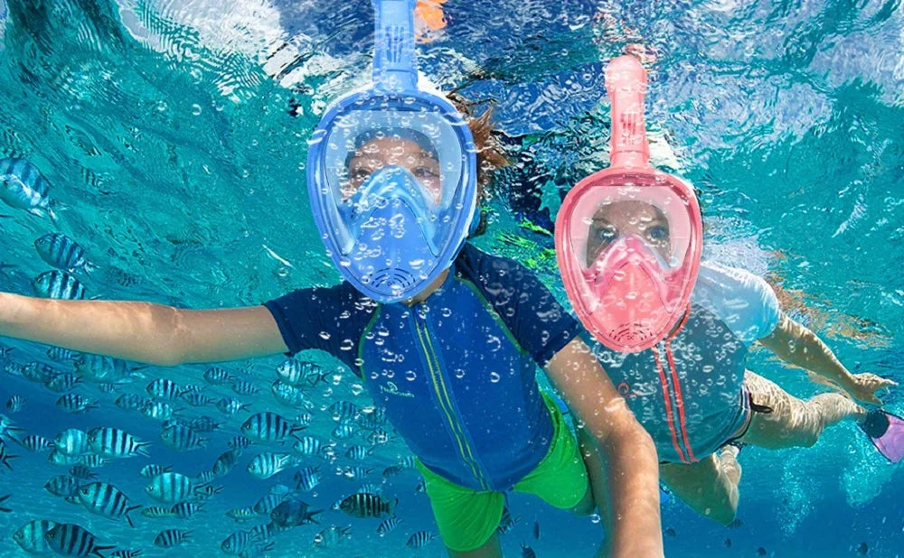 Kids Full Face Snorkel Mask Diving Mask With Detachable Camera Mount Wide View Anti-Fog Anti-Leak Snorkeling Swimming for Child