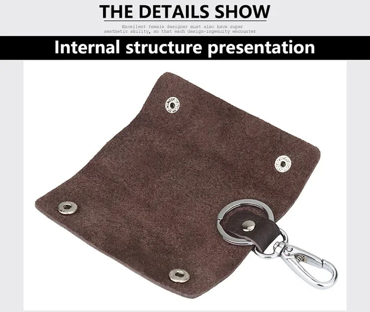 Genuine Leather Key Storage Bag Mini Universal Key Pack Housekeeper Metal Hook Key Holder Wallet for Men and Women