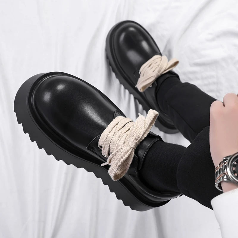 Autumn Men Platform Shoes Casual Business Genuine Leather Shoes Fashion Thick Sole Male Flat Sneakers British High Quality Shoes