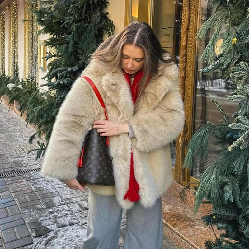 Neo Mint Women Winter 2024 High Quality Luxury Faux Fur Coat Thicken Warm Overcoat Outerwear Hot Girls Solid Long Fox Fur Jacket