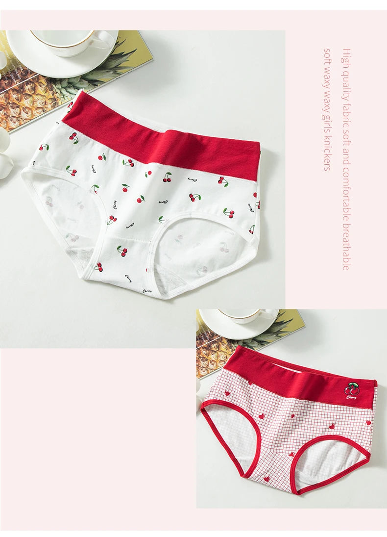 4Pcs/Set High Waist Cotton Panties Women Body Shaper Underwear Seamless Cute Girls Briefs Lucky Red Female Lingerie M-2XL