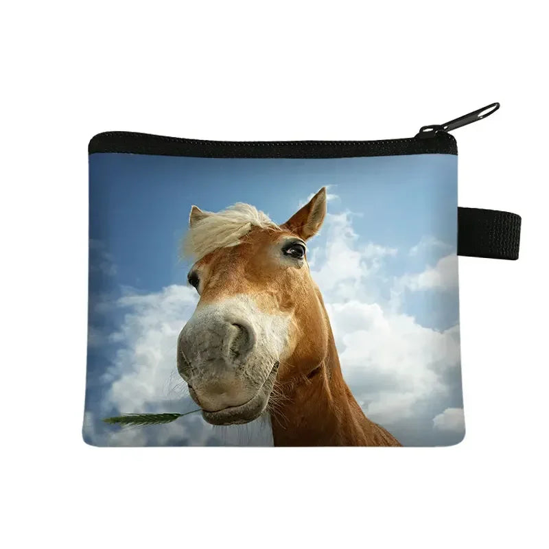 Galloping Horse 3D Printing Coin Purse Ladies Shopping Portable Silver Coin Bag Travel Mini Credit Card ID Card Bag Gift