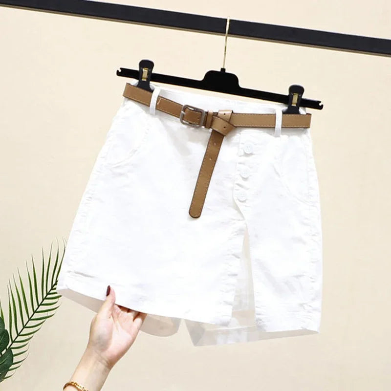 2025 Chic Shorts Women Korean Solid Buttons Side Slit A-line Streetwear Fashion Skirts Chic Harajuku Summer Loose Pants