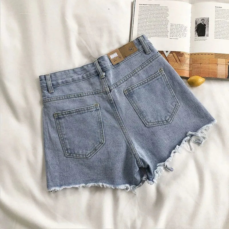 Korean Denim Holes Shorts For Women  Fashion High WaistWide Leg Short Jeans Female Designer Casual Street Short 2025 New Trend