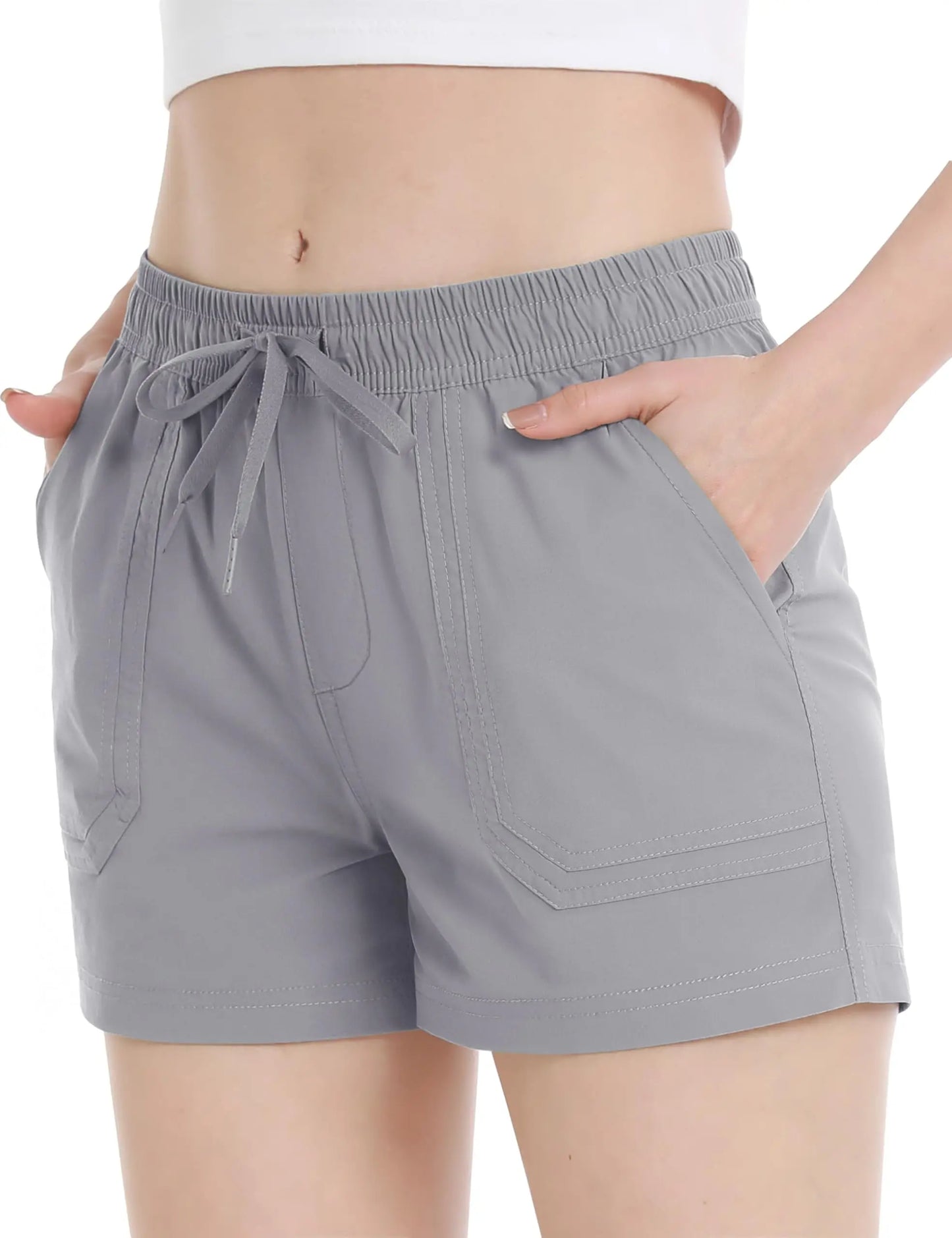 TACVASEN Quick Dry Hiking Cargo Shorts Womens Summer Outdoor Athletic Short Pants Elastic Waist Drawstring 4 Pockets Gym Shorts