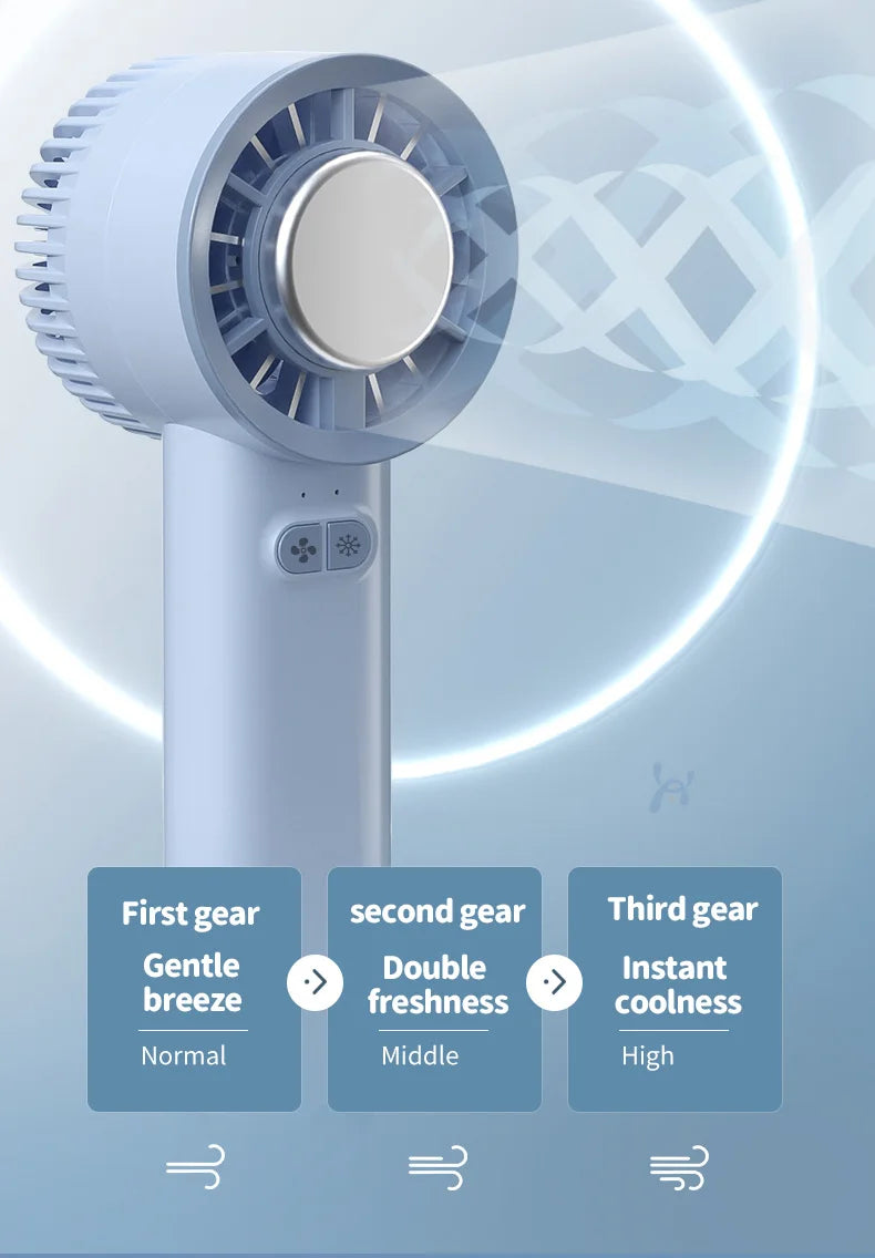 Portable Ice Compress Mini Fan with Hook 3-speed Wind Adjustable USB Rechargeable High-speed Handheld Turbo Fan 3S Fast Cooling