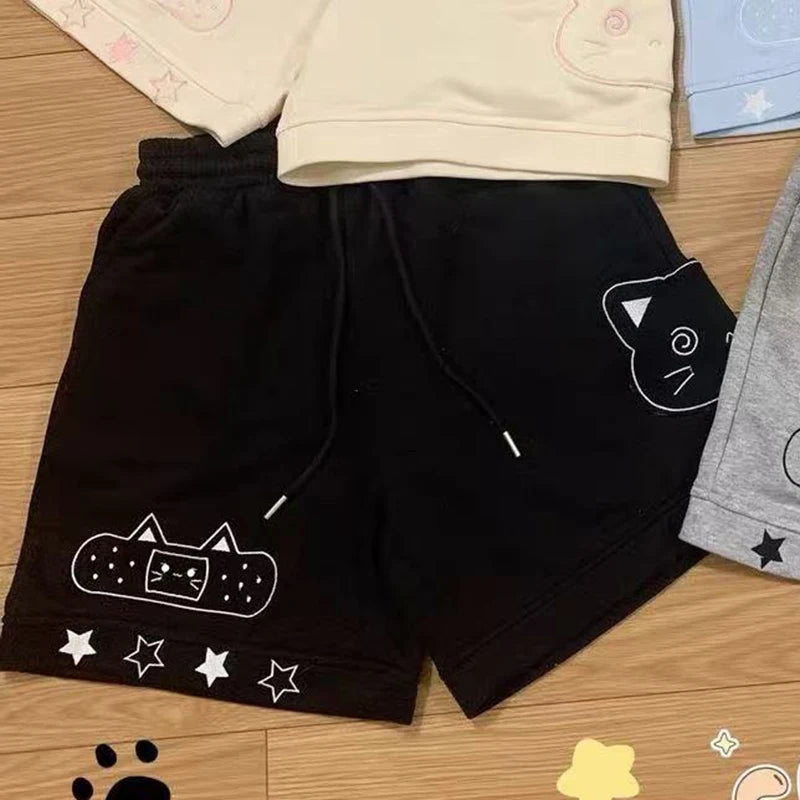 Japanese Kawaii Shorts Women Sweet Cat Embroidery Short Pants Preppy Style Cute Anime Soft Girl Casual Wide Leg Shorts New