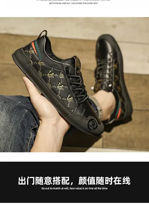 European Station Leather Fashion Men's Sneakers Men Shoes Man Embossed All Fashion Leather Red Casual Shoes for Men Men Shoes