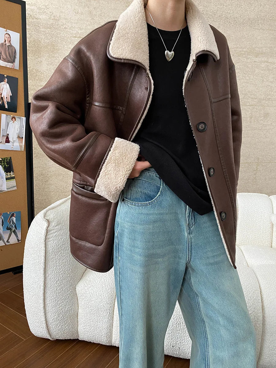 [LANMREM] Faux Fur Thick Warm Coats Lapel Single Breasted Office Lady Elegant Female Outwear Fashion 2025 Winter New 26C1095
