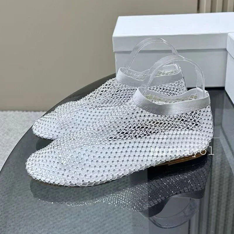 New Round Toe Mesh Breathable Mary Jane Shoes Women Solid Color Flat Shoes Summer Leisure Vacation Single Shoes Loafers