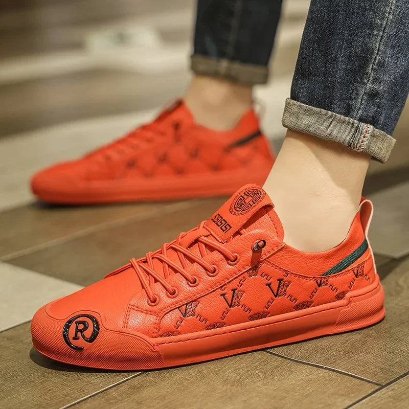 European Station Leather Fashion Men's Sneakers Men Shoes Man Embossed All Fashion Leather Red Casual Shoes for Men Men Shoes