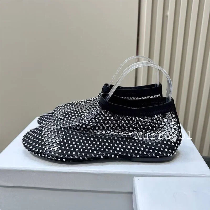 New Round Toe Mesh Breathable Mary Jane Shoes Women Solid Color Flat Shoes Summer Leisure Vacation Single Shoes Loafers