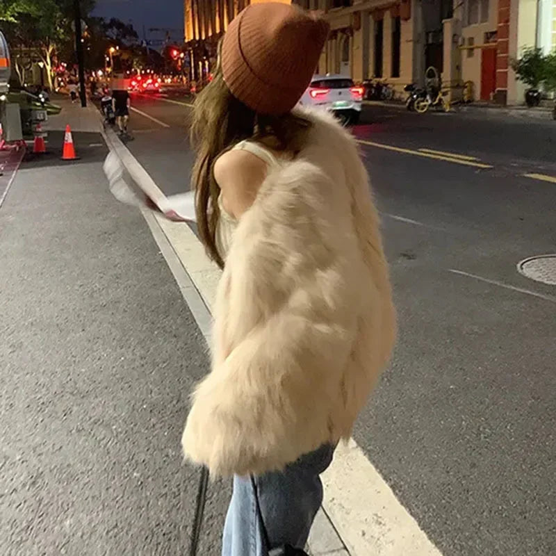 Faux Fur Coat Women Clothing Y2K Autumn New Fashion Casual Imitation Fox Fur Jacket Crop Loose All Match Warm Female Winter Top