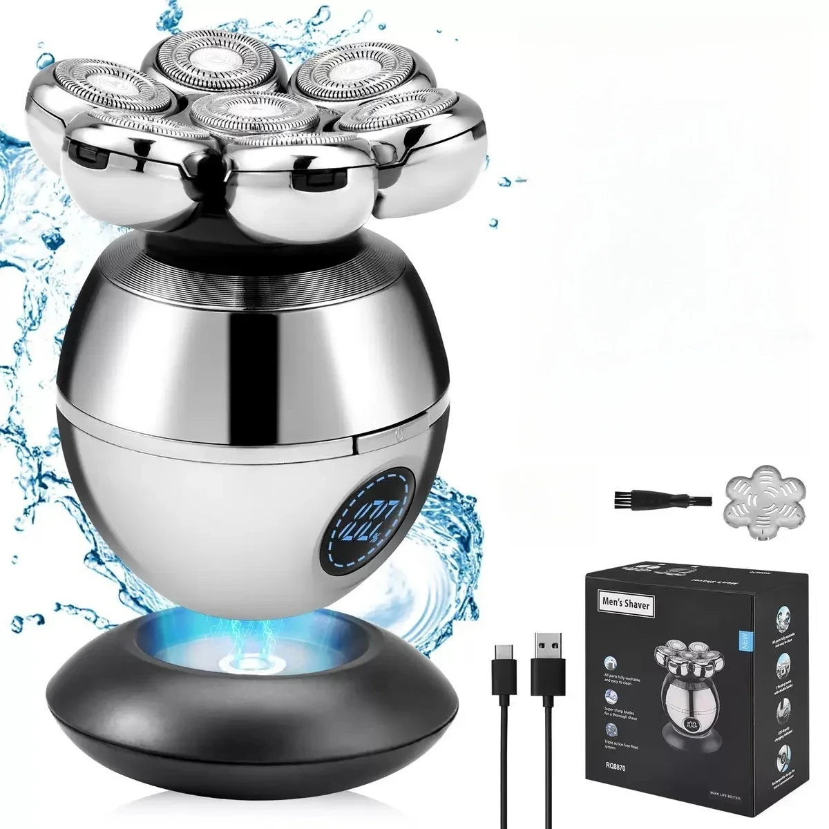 Electric Shaver 7D Floating Cutter Head Base Charging Portable Men Beard Trimmer Clipper Skull Shaver Waterproof Shaving