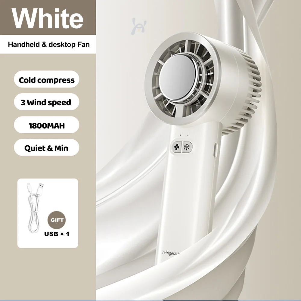 Portable Ice Compress Mini Fan with Hook 3-speed Wind Adjustable USB Rechargeable High-speed Handheld Turbo Fan 3S Fast Cooling