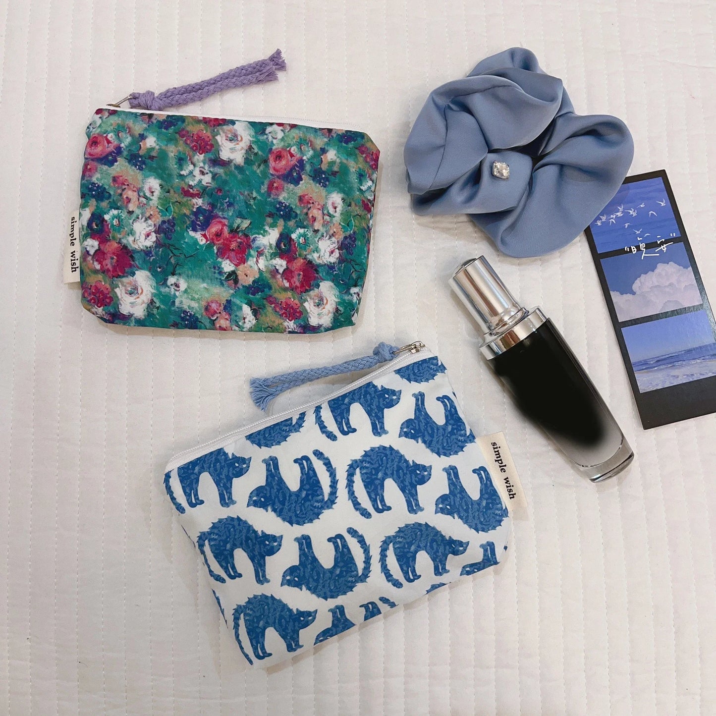 Fresh Floral Print Cotton Lipstick Purse Mini Storage Small Cloth Bag Headphone Bag Travel Cosmetic Pouch Make Up Storage Bag