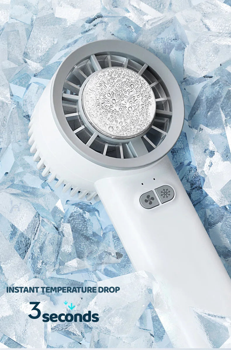 Portable Ice Compress Mini Fan with Hook 3-speed Wind Adjustable USB Rechargeable High-speed Handheld Turbo Fan 3S Fast Cooling