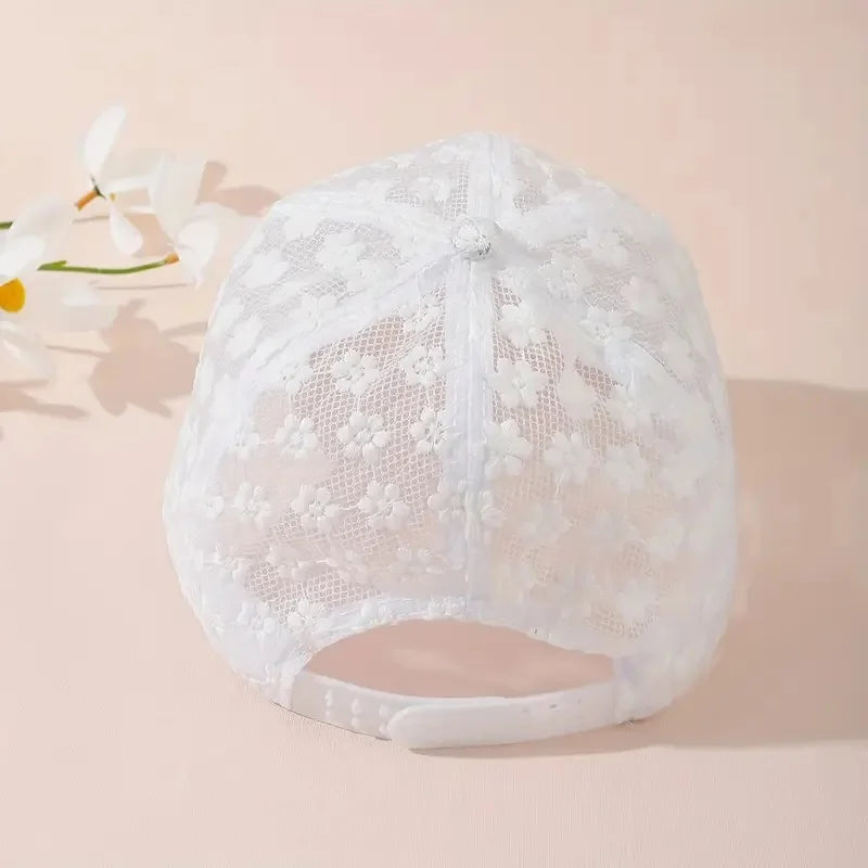 Women's Floral Lace Baseball Cap Adjustable Sun Protection Breathable Hat  Polyester Fabric, Hand Wash or Dry Clean, Non-Stretch