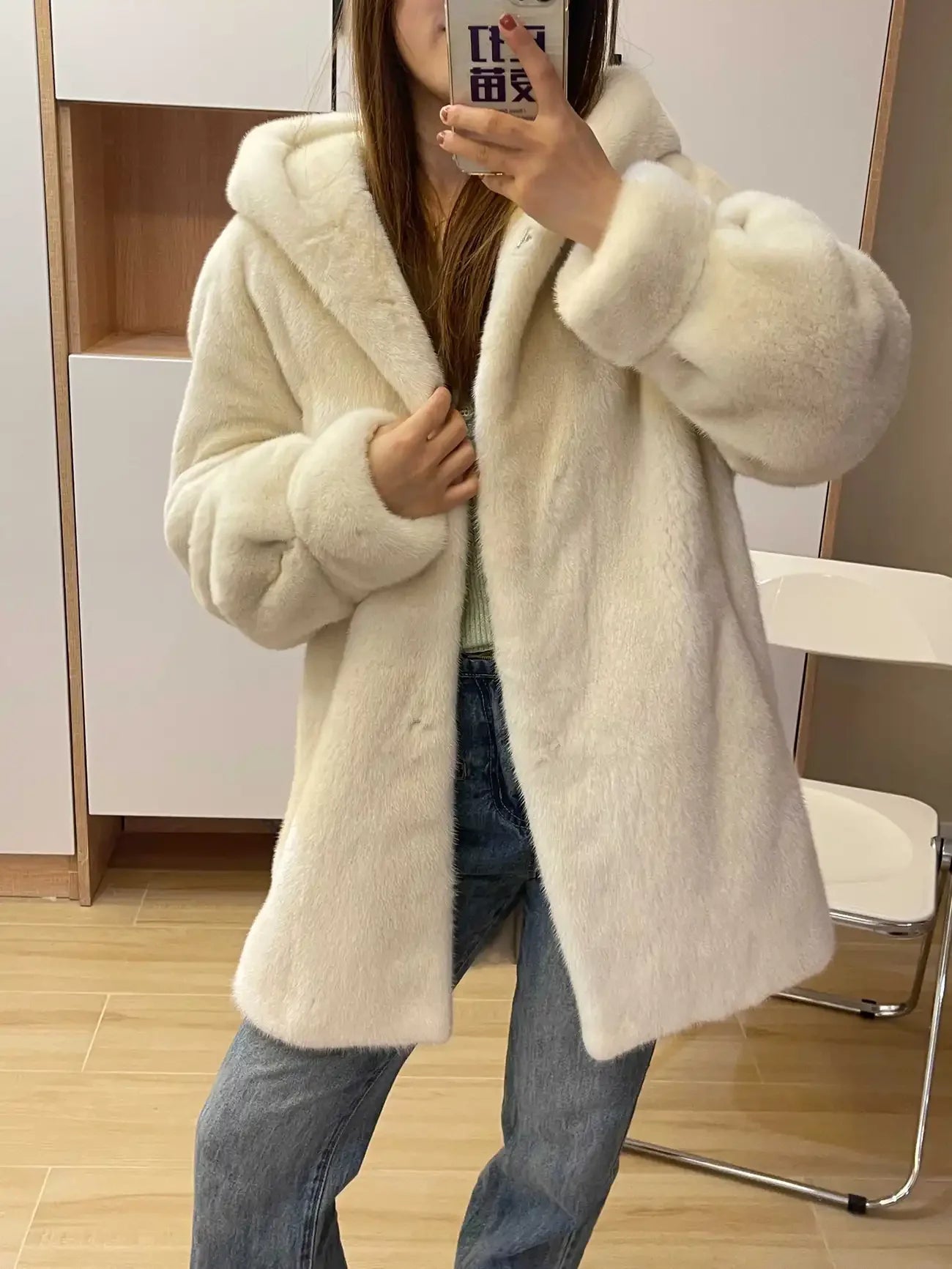 Faux Mink Fur Coat for Women,Covered Button Jackets,Hooded Overcoat,Female Clothes,Thicken Warm,Winter,New, 2025