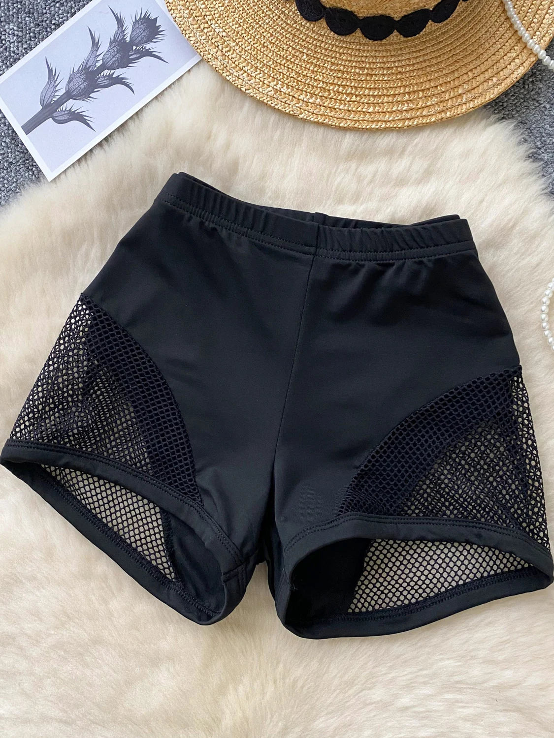 Foamlina Women's Casual Sweatpants Girl's Summer New Sexy Tight Hip Pants Pure Lust Black Grid Patchwork Y2K Street Shorts