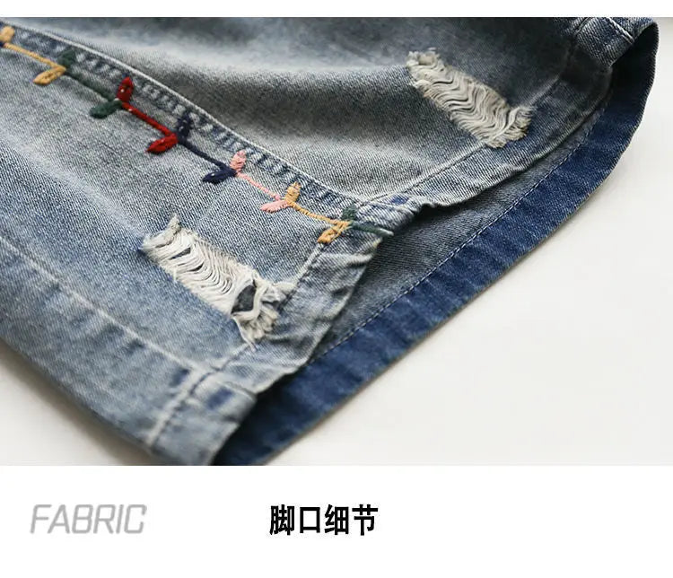 Fashion Korean High Waist Embroidery Denim Shorts for Female Summer Casual Pockets Spliced Loose Wide Leg Pants Women's Clothing