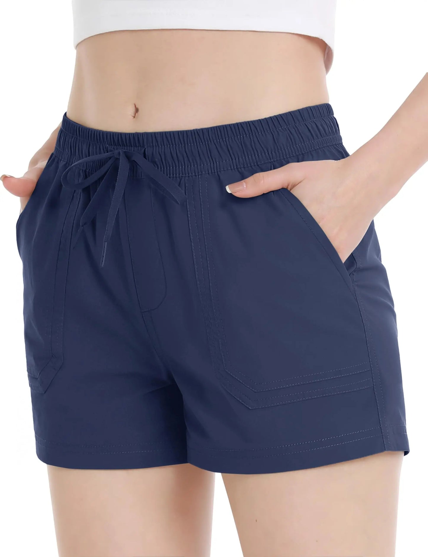 TACVASEN Quick Dry Hiking Cargo Shorts Womens Summer Outdoor Athletic Short Pants Elastic Waist Drawstring 4 Pockets Gym Shorts