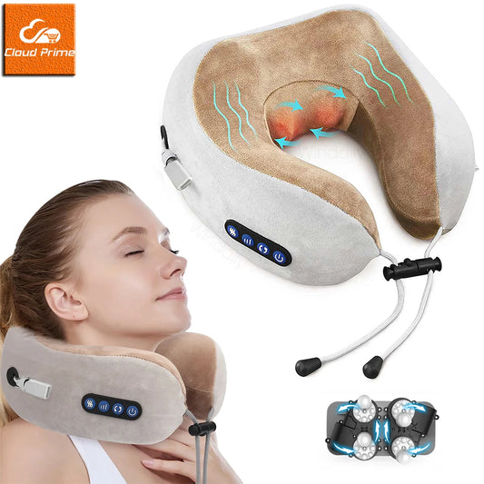 Portable U-Shape Neck Pillow Massage Machine Heat Vibrater Shoulder Neck Muscle Relax Electric Massager Instrument USB Charging