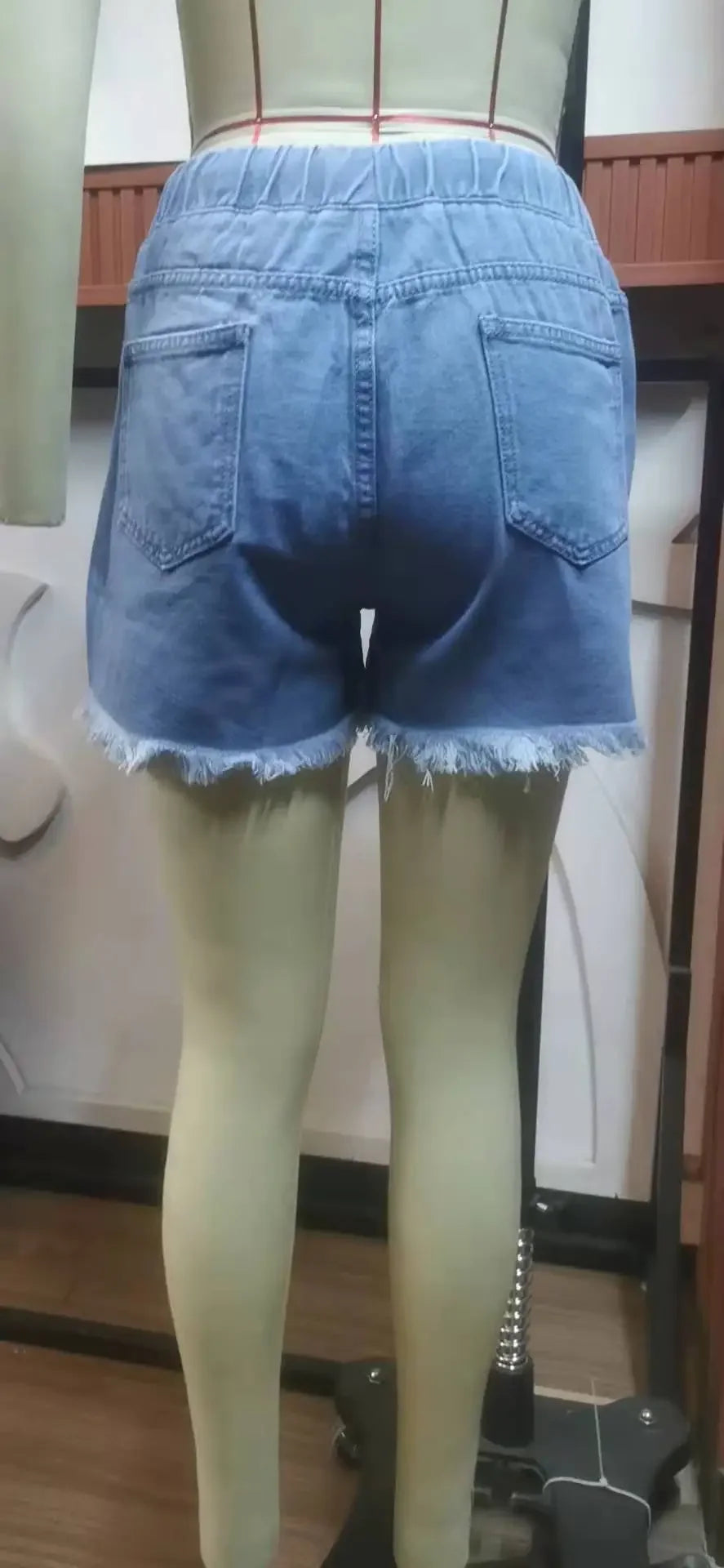 Shorts Women Hole Jeans Distressed Drawstring Elastic Waist Washed Denims 2025 Mom Jeans Streetwear Vintage Straight Short Pants