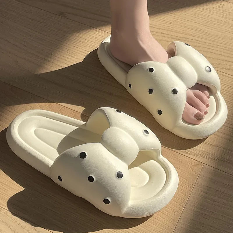 Summer Women's Slippers Kawaii Butterfly Polka Dot Platform Bathroom Anti Slip Cozy Slippers for Outdoor Wear Home Indoor Shoes
