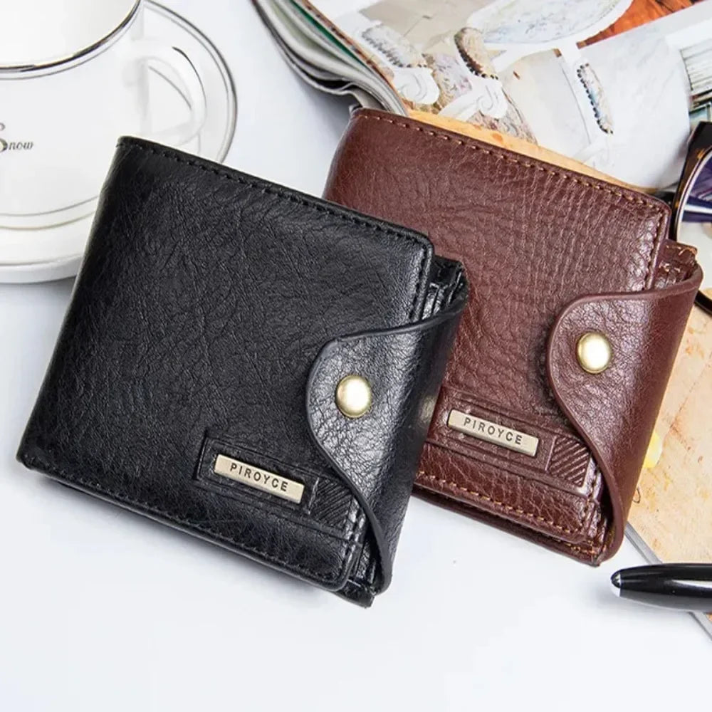Men's Vintage PU Leather Wallet, Compact Card Holder & Purse, Durable Casual Slim Design with Metal Hasp