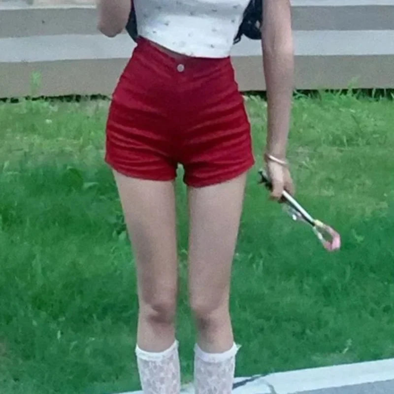 Women's Denim Shorts Summer Red Jorts Female Short Jeans Pants Aesthetic Outfits Fashion Clothing 2024 New In Youthful Luxury XL