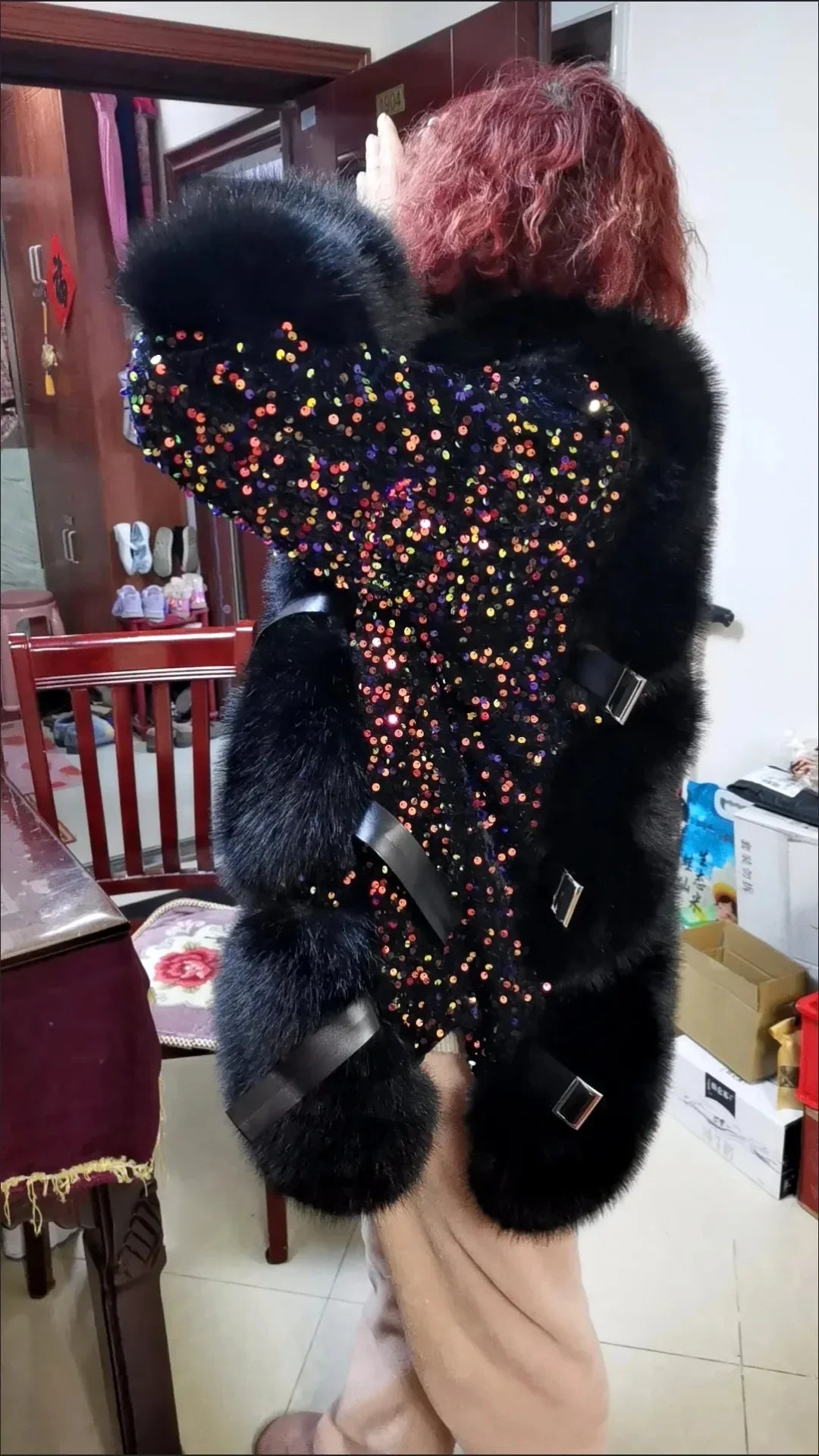 Faux Fur Coats for Women,Covred ButtonJackets,Spliced Overcoat,Female Clothes,Sequins,Thicken Warm,Luxury,New ,Winter,2025