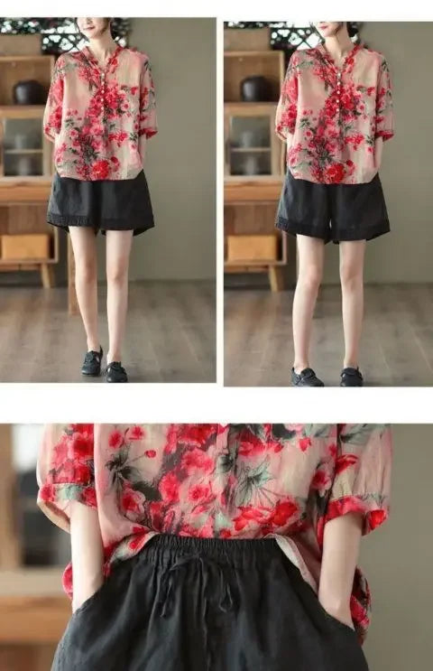 Cotton and Linen Shorts for Women Wearing Thin Mother Cotton and Linen Pants for Women Large Size Casual Linen Wide-leg Pants