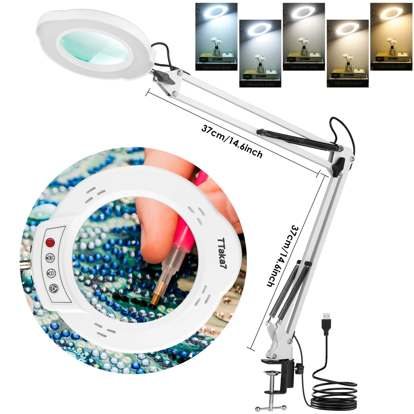 72LED 8X/10X NEW Illuminated Magnifier USB 3 Colors LED Magnifying Glass For Skincare Beauty/Table Lamp/Soldering Iron Repair