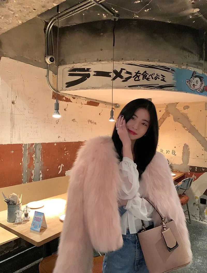 Faux Fur Coat Women Clothing Y2K Autumn New Fashion Casual Imitation Fox Fur Jacket Crop Loose All Match Warm Female Winter Top