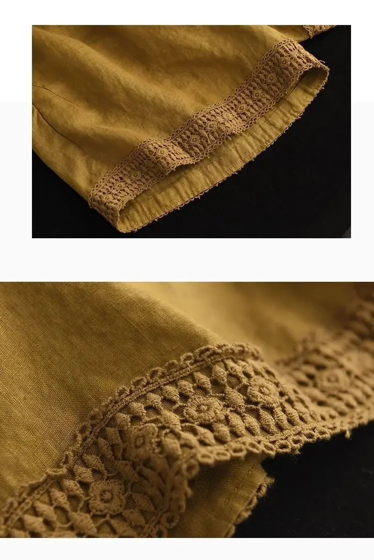 Cotton and Linen Shorts for Women Wearing Thin Mother Cotton and Linen Pants for Women Large Size Casual Linen Wide-leg Pants