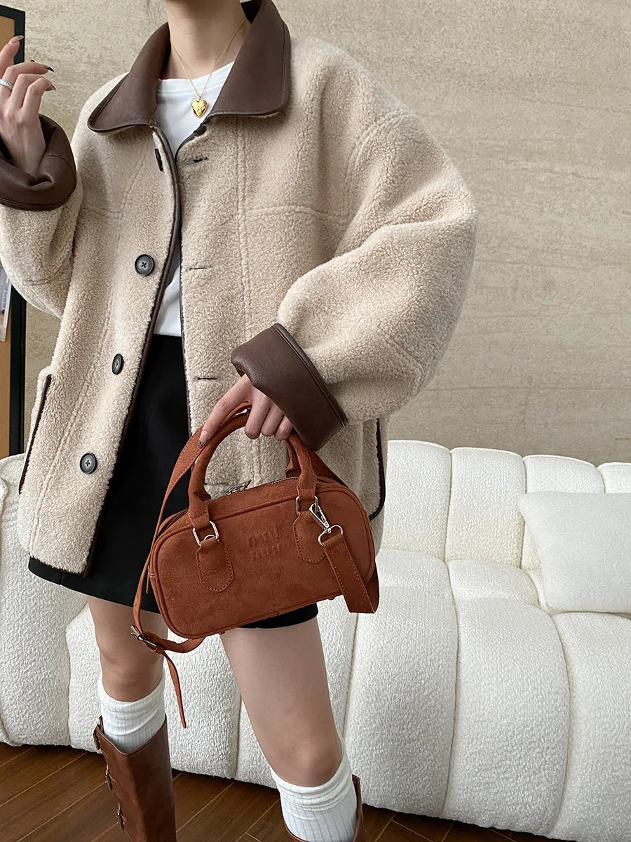 [LANMREM] Faux Fur Thick Warm Coats Lapel Single Breasted Office Lady Elegant Female Outwear Fashion 2025 Winter New 26C1095