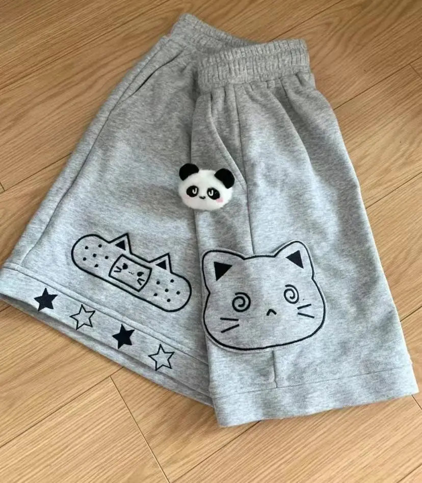Japanese Kawaii Shorts Women Sweet Cat Embroidery Short Pants Preppy Style Cute Anime Soft Girl Casual Wide Leg Shorts New