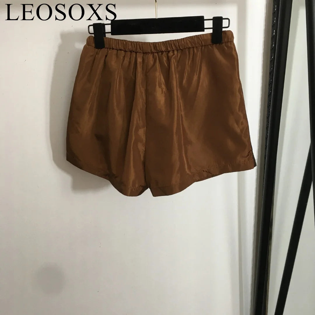 Shorts Women's Summer Elastic Lace Up Shorts Solid High Waist Brown Shorts Female Brand Design Fashion Casual Short Pants Beach