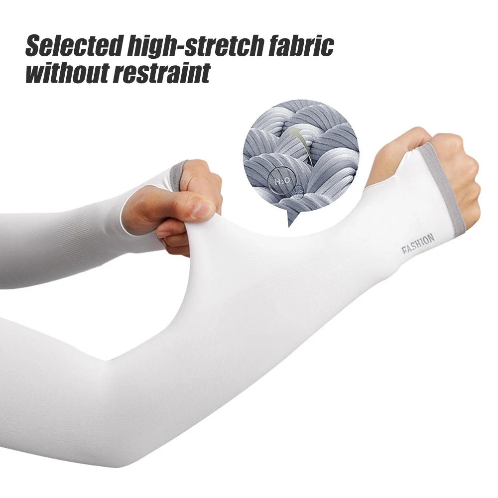 1Pair UV Sun Protection Arm Sleeves Cooling Ice Silk Unisex Women Men Outdoor Sports for Cycling Driving Running Riding Fishing