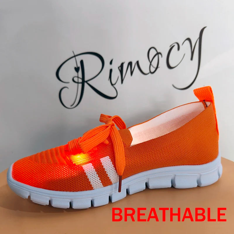 Lightweight Women Casual Shoes Mesh Breathable Casual Sneakers Woman Striped Knitted Flats Comfortable Walking Shoes Plus Size