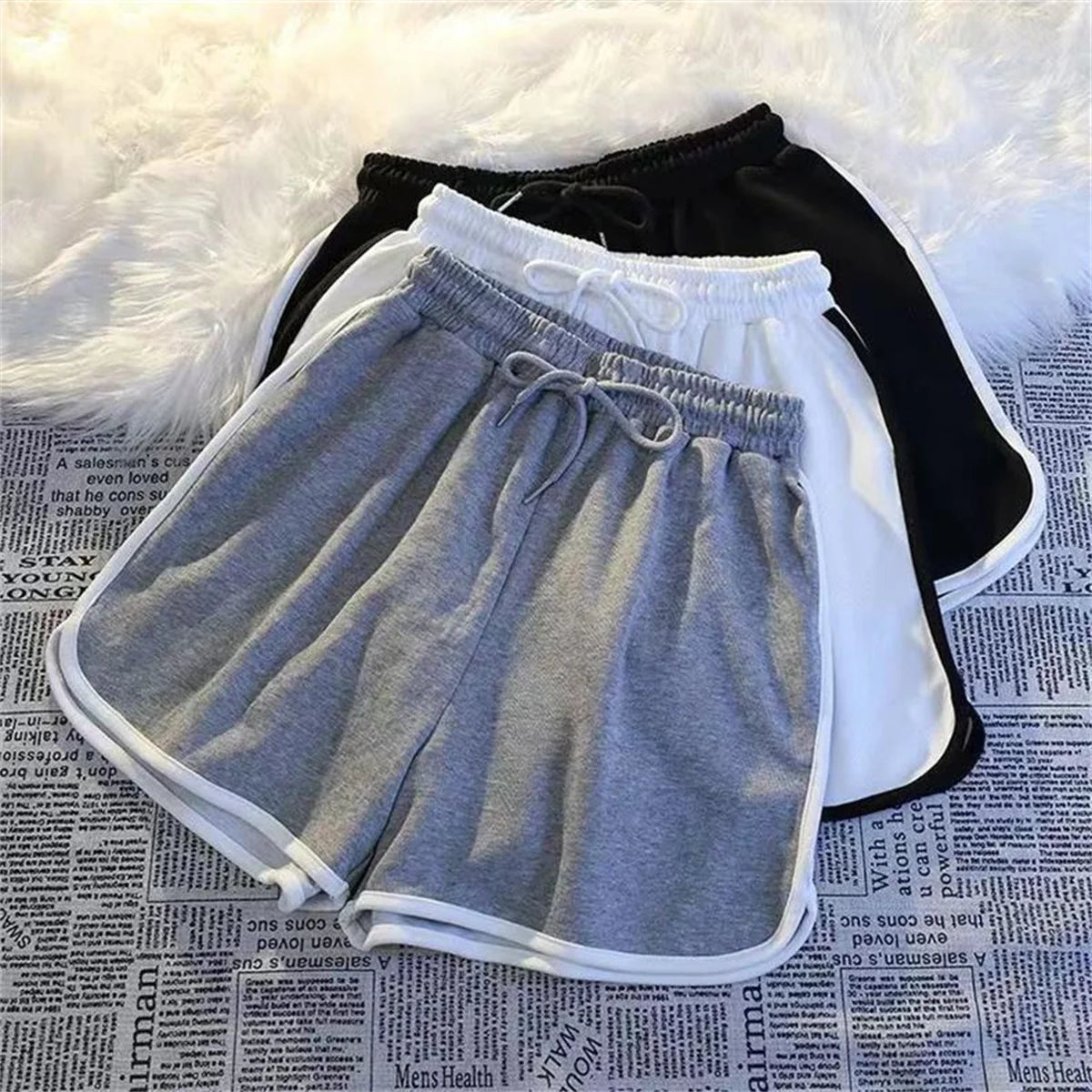 Korean Simple Casual Striped Shorts Women Summer Fashion Elastic High Waist Short Pant Yoga Sports Clothes Retro Street Shorts